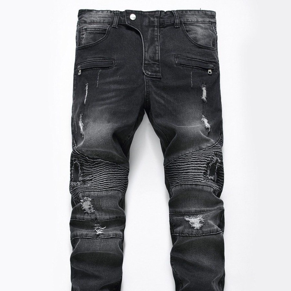 Balmain Paris Jeans Moto Distressed Black